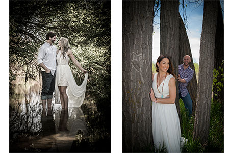 Engaged couple standing in a small creek in Madison, Tennessee